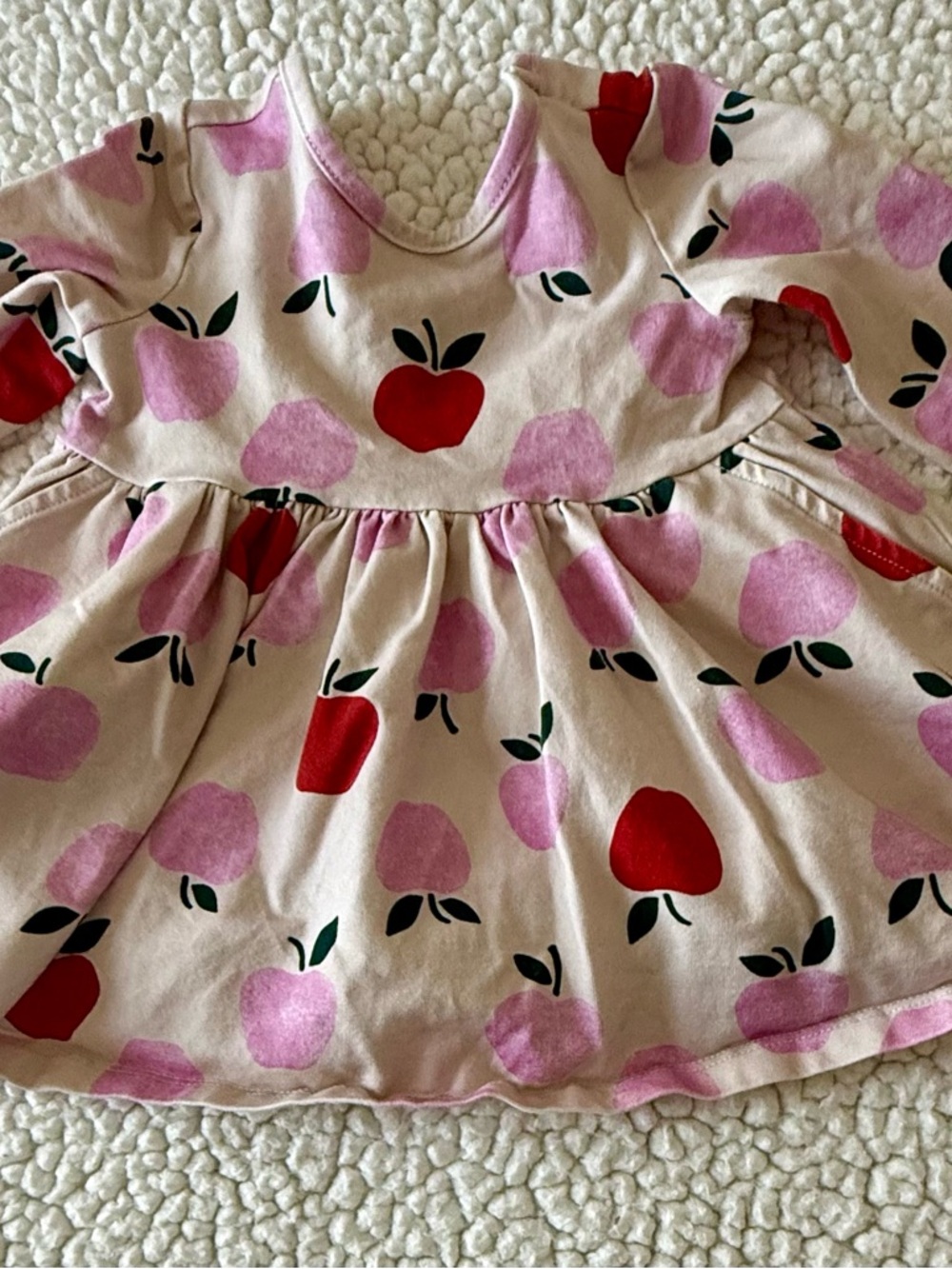 Quince Pink Dress with Red Apple Print - Kids Casual Dress